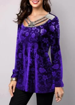 Purple Plus Size Floral Print T Shirt -Rosewe Promotion Store 254920 P 1602498217482