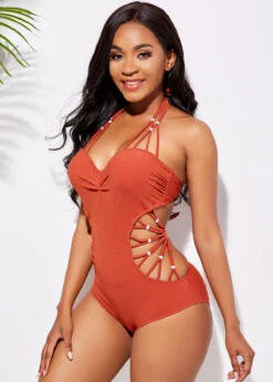 Cutout Detail Tie Back Tie Back One Piece Swimwear -Rosewe Promotion Store 255659 P 16052573245342