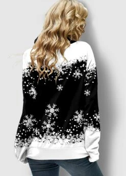 Drawstring Long Sleeve Snowflake Print Sweatshirt -Rosewe Promotion Store 257862 P 1607075754146