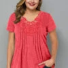 Crinkle Chest Short Sleeve Plus Size T Shirt -Rosewe Promotion Store 258112 P 1607935329826
