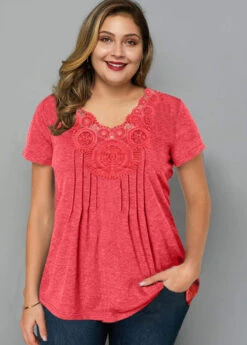 Crinkle Chest Short Sleeve Plus Size T Shirt