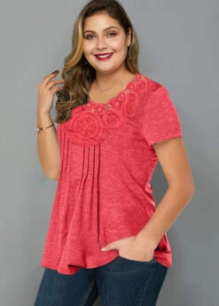 Crinkle Chest Short Sleeve Plus Size T Shirt -Rosewe Promotion Store 258112 P 1607935331528