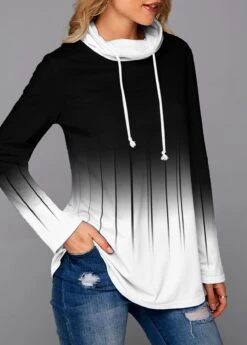 Ombre White Cowl Neck Regular Sleeve Sweatshirt -Rosewe Promotion Store 258541 P 1605749772248