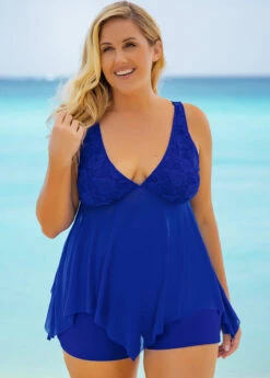 Lace Stitching Plus Size Swimdress And Shorts