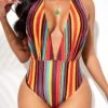 Rainbow Stripe Halter One Piece Swimwear -Rosewe Promotion Store 259249 P 16105298290310