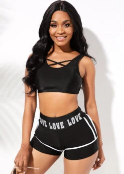 Letter Print Cross Strap High Waisted Bikini Set -Rosewe Promotion Store 259974 P 16121607214782