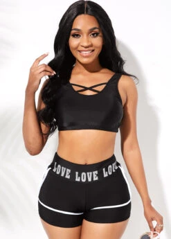 Letter Print Cross Strap High Waisted Bikini Set -Rosewe Promotion Store 259974 P 16121607214903