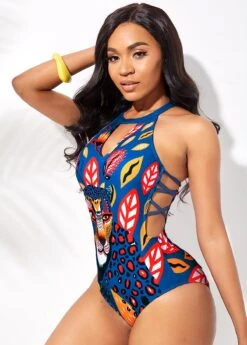 Animal Prints Lace Up One Piece Swimwear -Rosewe Promotion Store 260177 P 16106942312942