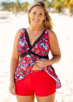 Lace Stitching Floral Print Plus Size Swimdress And Shorts 11 Lace Stitching Floral Print Plus Size Swimdress And Shorts -Rosewe Promotion Store 260183 P 16137280597664