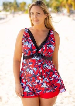 Lace Stitching Floral Print Plus Size Swimdress And Shorts 10 Lace Stitching Floral Print Plus Size Swimdress And Shorts -Rosewe Promotion Store 260183 P 16137280598313