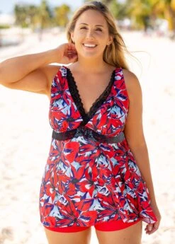 Lace Stitching Floral Print Plus Size Swimdress And Shorts 9 Lace Stitching Floral Print Plus Size Swimdress And Shorts -Rosewe Promotion Store 260183 P 16137280598352