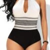Striped Halter Keyhole Neckline One Piece Swimwear -Rosewe Promotion Store 260248 P 1607062734469