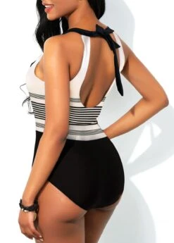 Striped Halter Keyhole Neckline One Piece Swimwear 6 Striped Halter Keyhole Neckline One Piece Swimwear -Rosewe Promotion Store 260248 P 1607062735239