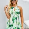 Printed Keyhole Neckline Strappy Back Swimdress And Shorts -Rosewe Promotion Store 260309 P 161457997244300