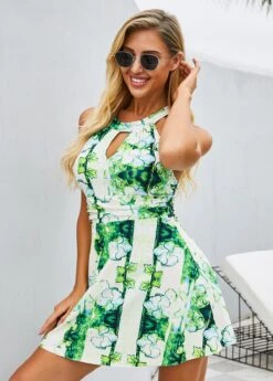 Printed Keyhole Neckline Strappy Back Swimdress And Shorts 9 Printed Keyhole Neckline Strappy Back Swimdress And Shorts -Rosewe Promotion Store 260309 P 161457997298802