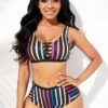 Rainbow Stripe Ladder Cutout Bikini Set
