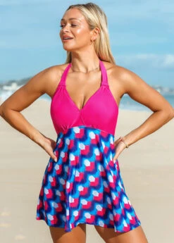 Geometric Print Halter Swimdress And Shorts -Rosewe Promotion Store 260981 P 16128772700273