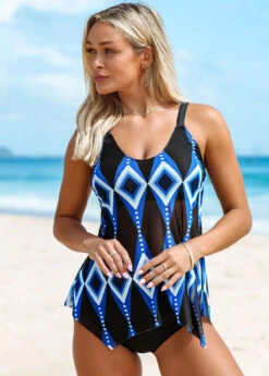 Geometric Print Hanky Hem Tankini Set -Rosewe Promotion Store 260991 P 16128707360123