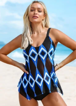 Geometric Print Hanky Hem Tankini Set -Rosewe Promotion Store 260991 P 16128707369922