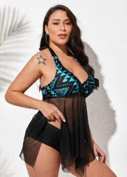 Halter Tribal Print Tassel Swimdress And Panty 9 Halter Tribal Print Tassel Swimdress And Panty -Rosewe Promotion Store 261076 P 1628164290977