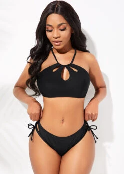 Drawstring Keyhole Neckline Cross Strap Bikini Set -Rosewe Promotion Store 261183 P 16099235507403