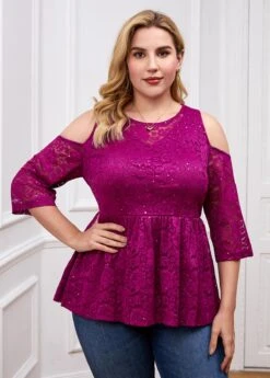 Lace Stitching Plus Size Cold Shoulder T Shirt 8 Lace Stitching Plus Size Cold Shoulder T Shirt -Rosewe Promotion Store 261653 P 16097580360062