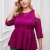 Lace Stitching Plus Size Cold Shoulder T Shirt -Rosewe Promotion Store 261653 P 16097580366370