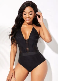 Halter Ladder Cutout Black One Piece Swimwear -Rosewe Promotion Store 261891 P 1638052564815