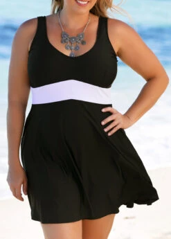Contrast Plus Size Swimdress And Panty