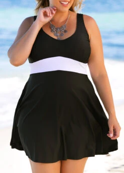 Contrast Plus Size Swimdress And Panty -Rosewe Promotion Store 261960 P 16087772879292