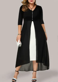 Contrast Chiffon Panel Plus Size Dress -Rosewe Promotion Store 261968 P 1608527980432