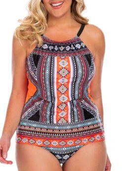 Geometric Print Spaghetti Strap Plus Size Tankini Set -Rosewe Promotion Store 261981 P 16087743700162