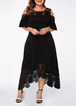 Cold Shoulder Lace Stitching Plus Size Dress