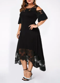 Cold Shoulder Lace Stitching Plus Size Dress -Rosewe Promotion Store 262070 P 1608552300703