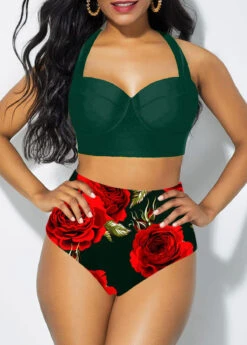 Halter High Waist Floral Print Bikini Set -Rosewe Promotion Store 262321 P 1614232188924