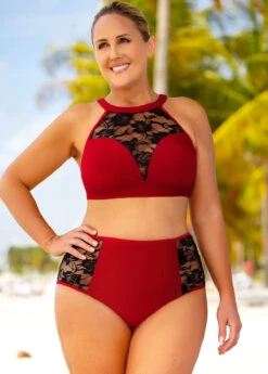 Lace Stitching High Waisted Plus Size Bikini Set -Rosewe Promotion Store 262524 P 16248619672244