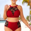 Lace Stitching High Waisted Plus Size Bikini Set