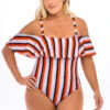 Striped Cold Shoulder Plus Size One Piece Swimwear -Rosewe Promotion Store 262533 P 16141446948200