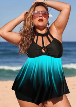 Asymmetric Hem Ombre Plus Size Swimdress And Shorts -Rosewe Promotion Store 262561 P 1609134024860