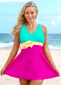 Color Block Wide Strap Swimdress And Shorts -Rosewe Promotion Store 262581 P 161587695351103