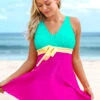 Color Block Wide Strap Swimdress And Shorts -Rosewe Promotion Store 262581 P 161587695386500