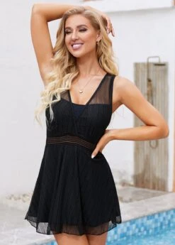 Lace Up Back Solid Swimdress And Panty -Rosewe Promotion Store 262603 P 16122525823583