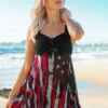 Asymmetric Hem American Flag Print Wide Strap Swimdress And Shorts -Rosewe Promotion Store 262673 P 16176844234070