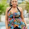 Plus Size Asymmetric Hem Swimdress And Panty