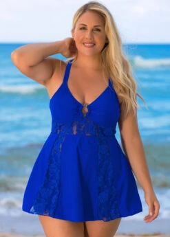 Cross Strap Plus Size Lace Stitching Swimdress And Shorts -Rosewe Promotion Store 262932 P 16206104186062