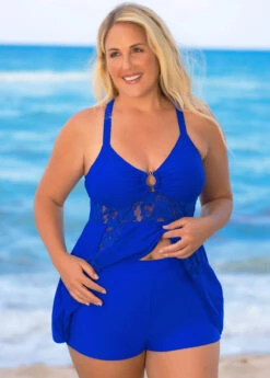 Cross Strap Plus Size Lace Stitching Swimdress And Shorts -Rosewe Promotion Store 262932 P 16206104186684