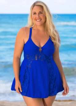 Cross Strap Plus Size Lace Stitching Swimdress And Shorts -Rosewe Promotion Store 262932 P 16206104186843