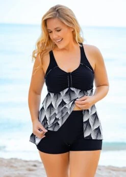 Printed Plus Size Wide Strap Swimdress And Shorts -Rosewe Promotion Store 262940 P 16182775481463