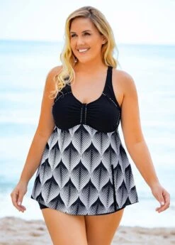 Printed Plus Size Wide Strap Swimdress And Shorts -Rosewe Promotion Store 262940 P 16182775485170