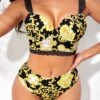 Baroque Print Lace Trim Bikini Set